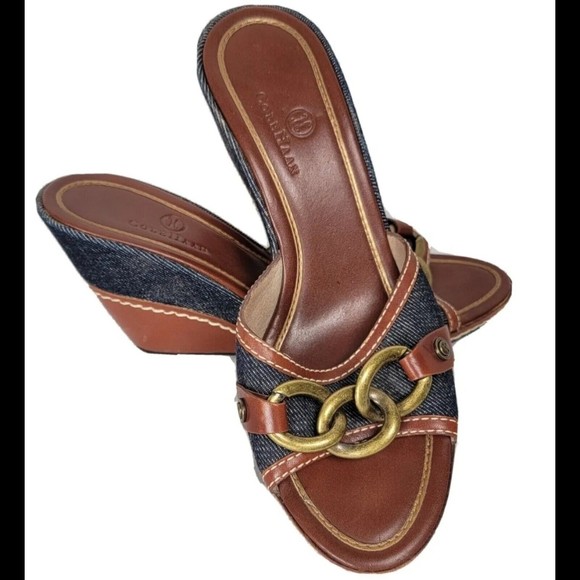 Cole Haan Shoes Cole Haan Denim Brown Leather Brass Chain Accent